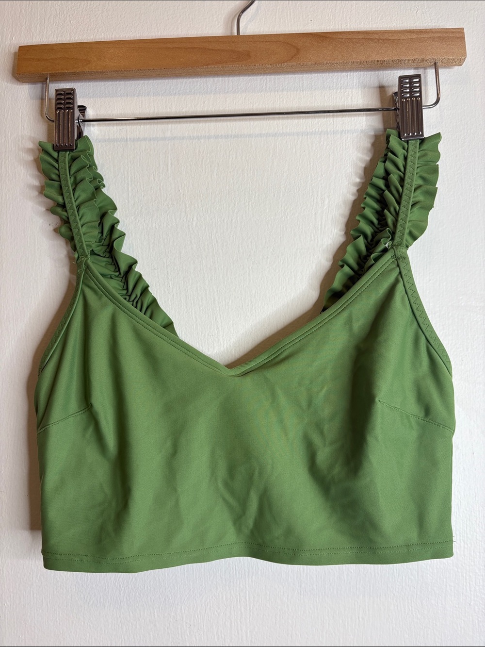 aerie Scoop Sage Green Ruffle Strap Bikini Top